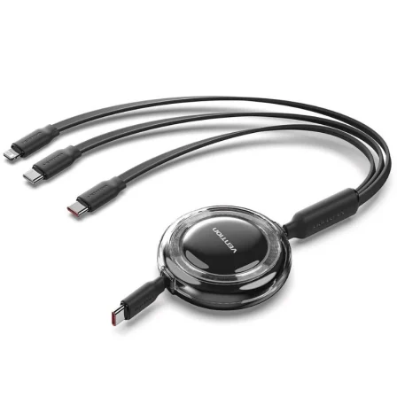 Vention Cable USB Tipo-C 2.0 5A TRKBBE Retráctil 3 en 1 Negro Vention Cable USB Tipo-C 2.0 5A TRKBBE Retráctil 3 en 1 Negro